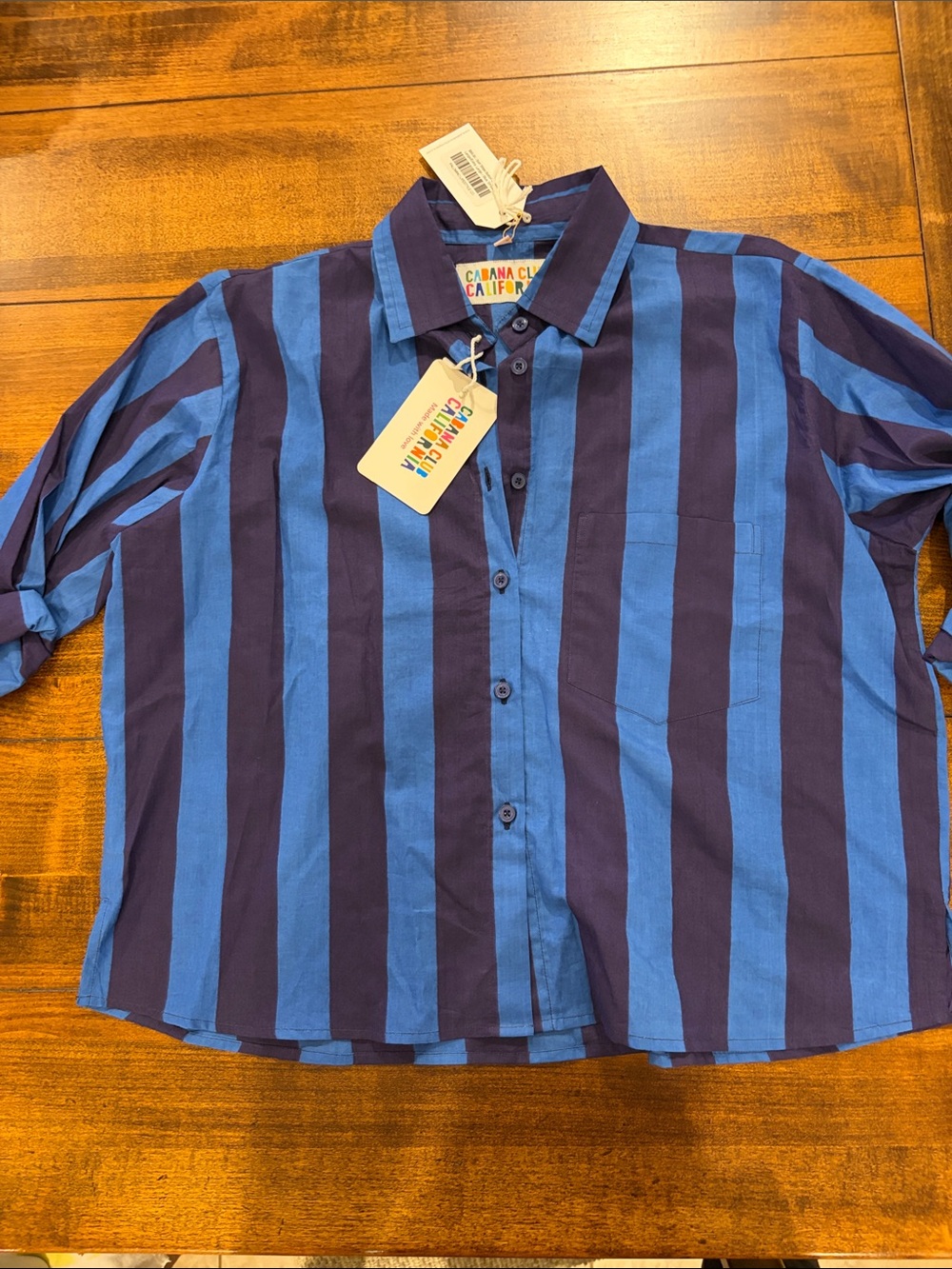 NWT Cabana Club Blue & Navy Striped Button-Up
